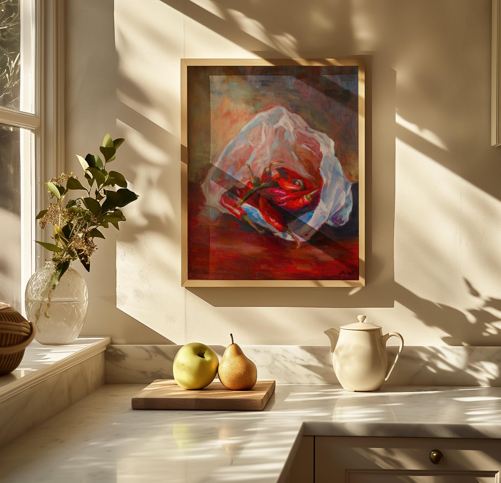 Chili Peppers in Plastic Bag - Art Print